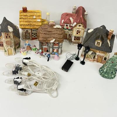 LOT 129: Ceramic Christmas Village Houses w/ Light Cords