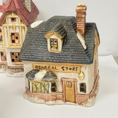 LOT 129: Ceramic Christmas Village Houses w/ Light Cords