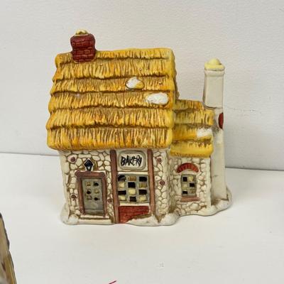 LOT 129: Ceramic Christmas Village Houses w/ Light Cords