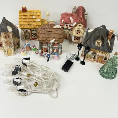 LOT 129: Ceramic Christmas Village Houses w/ Light Cords