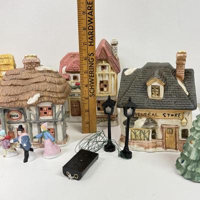 LOT 129: Ceramic Christmas Village Houses w/ Light Cords