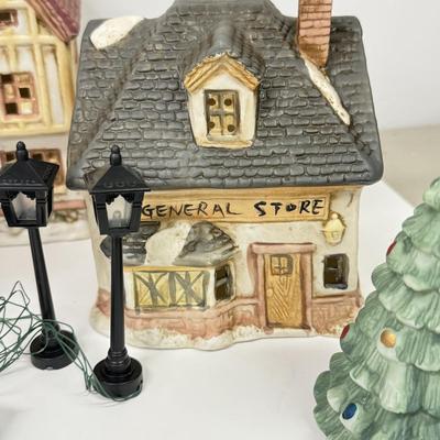 LOT 129: Ceramic Christmas Village Houses w/ Light Cords