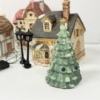 LOT 129: Ceramic Christmas Village Houses w/ Light Cords