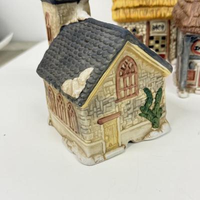 LOT 129: Ceramic Christmas Village Houses w/ Light Cords