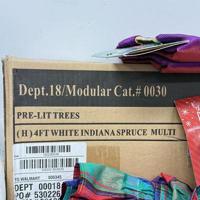 LOT 138: NIB 4ft White Lit Tree & Collection of Christmas Craft Materials