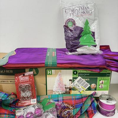 LOT 138: NIB 4ft White Lit Tree & Collection of Christmas Craft Materials