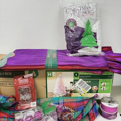 LOT 138: NIB 4ft White Lit Tree & Collection of Christmas Craft Materials