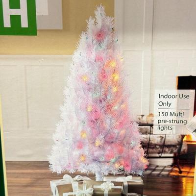 LOT 138: NIB 4ft White Lit Tree & Collection of Christmas Craft Materials