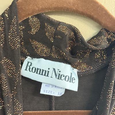 LOT 140: New- Plus size- Sparkly Women's Clothing; Ronni Nicole & More- 2 full length dresses, 1 shorter dress and 1 blouse