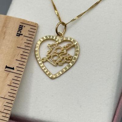 LOT 155: 10kt Gold "I LOVE YOU" Heart Pendant on 18' chain (1.8gtw)