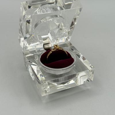 LOT 158: Dainty 10kt Gold Citrine Diamond Ring Size 7 (1.0gtw)