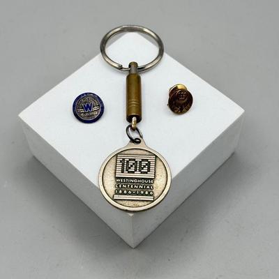 LOT 166: Vintage Westinghouse Keychain & Pins: 1950s Sterling & 1940s Gold Filled