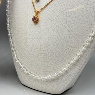 LOT 169: Pendant Necklaces, Amber Color Bracelet, Owl Necklace w Matching Earrings & More