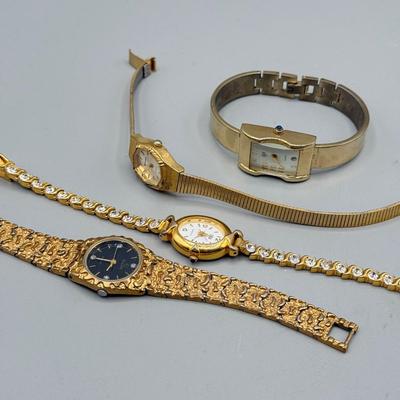 LOT 173: Ladies Goldtone Quartz Watches: Elgin, Milan & More