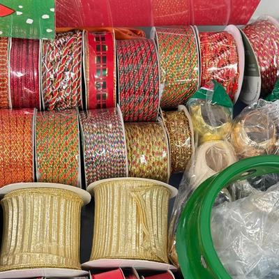 LOT 176: Bin of Holiday Ribbon & Vintage Gift Boxes
