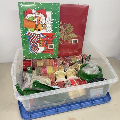 LOT 176: Bin of Holiday Ribbon & Vintage Gift Boxes