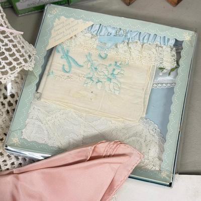 LOT 177: Vintage Lace Wedding Outfit, Crocheted Angels & Santa’s & More