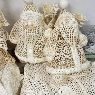 LOT 177: Vintage Lace Wedding Outfit, Crocheted Angels & Santa’s & More
