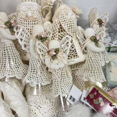 LOT 177: Vintage Lace Wedding Outfit, Crocheted Angels & Santa’s & More