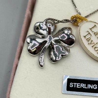 LOT 184: 925 Sterling Silver Lauren Taylor Shamrock Necklace w/ 18” Chain (5.5g)