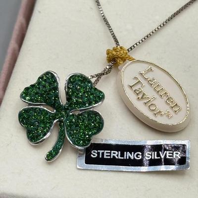 LOT 184: 925 Sterling Silver Lauren Taylor Shamrock Necklace w/ 18” Chain (5.5g)