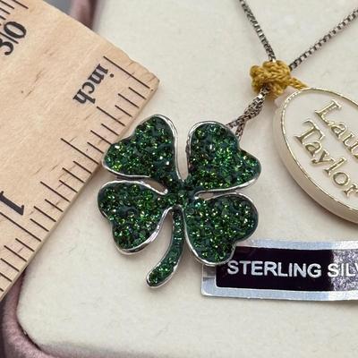 LOT 184: 925 Sterling Silver Lauren Taylor Shamrock Necklace w/ 18” Chain (5.5g)