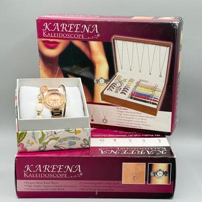 LOT 186: Kareena Kaleidoscope Interchangeable Jewelry Sets & NIP Watch & Bracelet Set