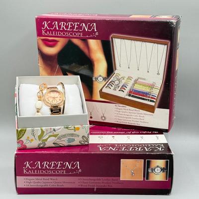 LOT 186: Kareena Kaleidoscope Interchangeable Jewelry Sets & NIP Watch & Bracelet Set