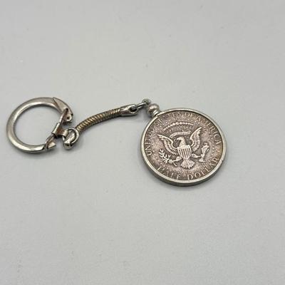 LOT 188: 90% Silver Kennedy Half Dollar Keychain, 125th Anniversary 1989 Travelers Coin/ Medallion & More