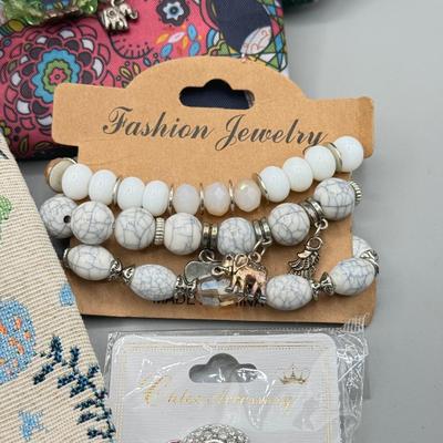 LOT 191: Elephant Themed Bag, Pouches & Jewelry