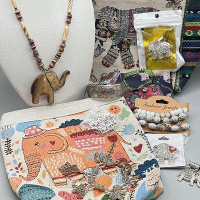 LOT 191: Elephant Themed Bag, Pouches & Jewelry