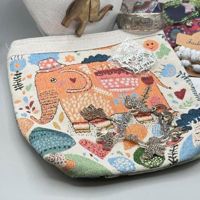LOT 191: Elephant Themed Bag, Pouches & Jewelry