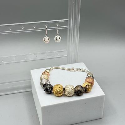LOT 197: Sterling Bracelet w Gorgeous Beads & Matching Earrings