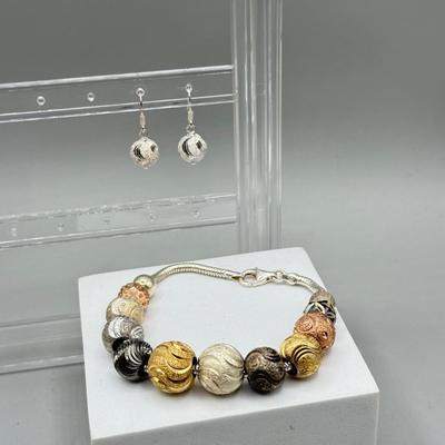 LOT 197: Sterling Bracelet w Gorgeous Beads & Matching Earrings