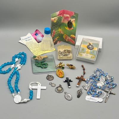 LOT 204: Religious Collection - Holy Water, Rosaries and More