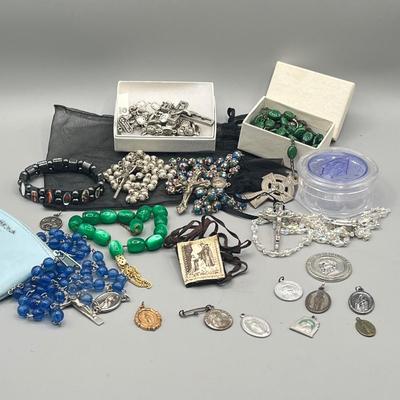 LOT 209: Religious Jewelry Collection - Rosaries, Medallions and More