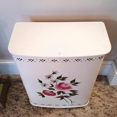 LOT 3: Vintage Crocheted Blank and Hand Painted Metal Hamper