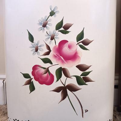 LOT 3: Vintage Crocheted Blank and Hand Painted Metal Hamper