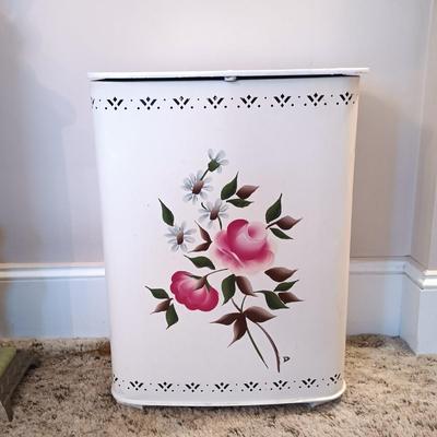 LOT 3: Vintage Crocheted Blank and Hand Painted Metal Hamper