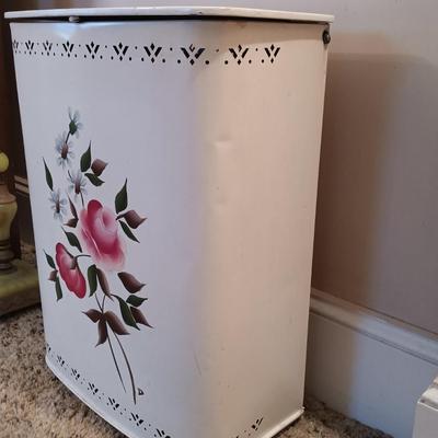LOT 3: Vintage Crocheted Blank and Hand Painted Metal Hamper
