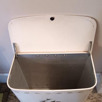 LOT 3: Vintage Crocheted Blank and Hand Painted Metal Hamper