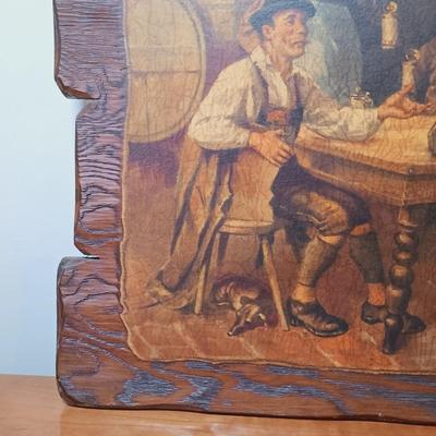 LOT 38: Vintage German Bar Scene Art with Metal Umbrella Stand