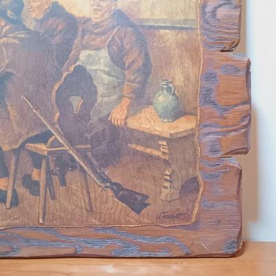 LOT 38: Vintage German Bar Scene Art with Metal Umbrella Stand