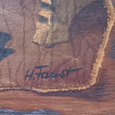 LOT 38: Vintage German Bar Scene Art with Metal Umbrella Stand