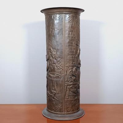 LOT 38: Vintage German Bar Scene Art with Metal Umbrella Stand