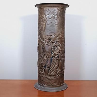 LOT 38: Vintage German Bar Scene Art with Metal Umbrella Stand