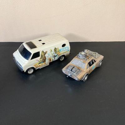 LOT 57: Collection of Assorted Toy Cars and Trucks - Star Wars General Mills Super Sonic Power Van, Ertl Shop-Rite Bank, 57 Chevy, Wooden...