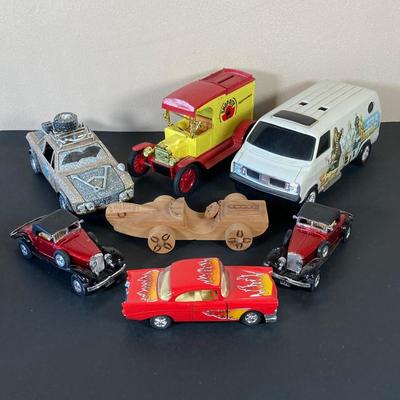 LOT 57: Collection of Assorted Toy Cars and Trucks - Star Wars General Mills Super Sonic Power Van, Ertl Shop-Rite Bank, 57 Chevy, Wooden...