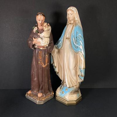 LOT 61: Vintage Religious Statues - Blessed Mother Mary and Saint Anthony