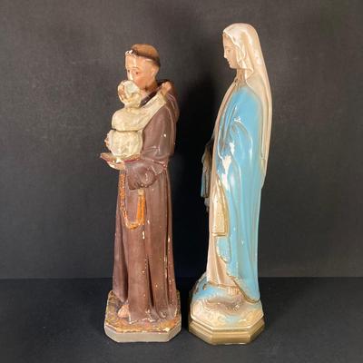 LOT 61: Vintage Religious Statues - Blessed Mother Mary and Saint Anthony